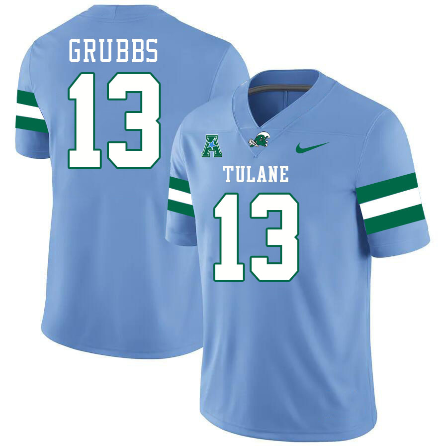 #13 Tyler Grubbs Tulane Green Wave Jersey College Football Uniforms,Apparels Stitched-Blue